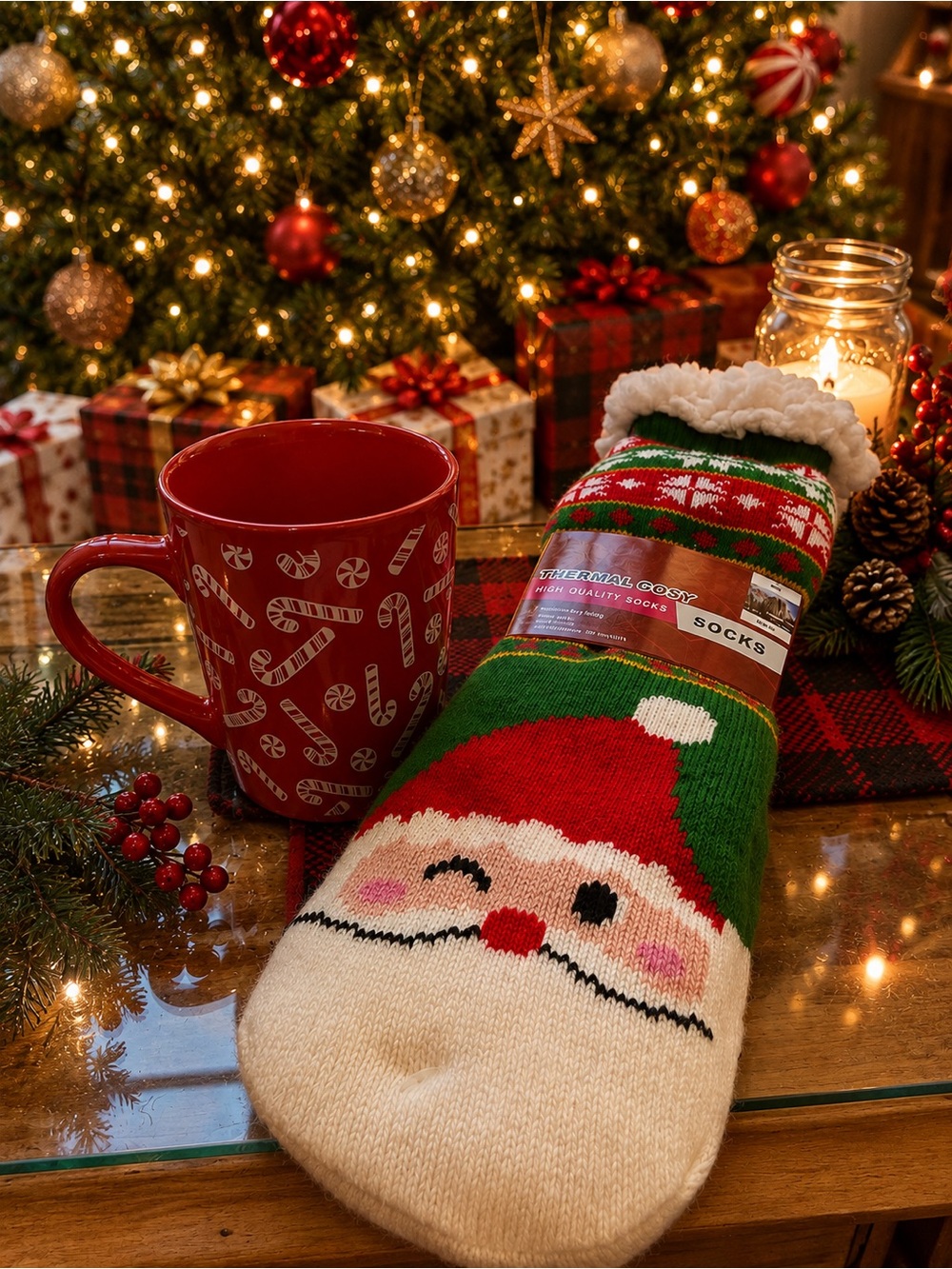 Christmas Cozy Gift Set NWT - Candy Cane Mug and Thermal Socks